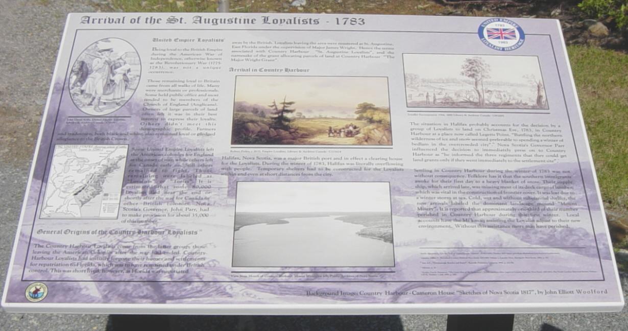 Country Harbour: Loyalist Trail roadside park, center interpretative panel