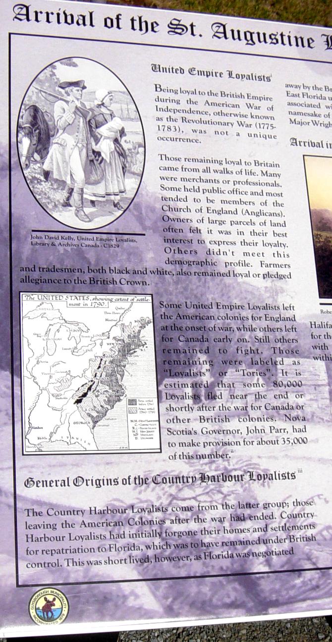 Country Harbour: Loyalist Trail roadside park, center interpretative panel