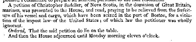 Nova Scotia: January 9th, 1790, Petition of Christopher Saddler