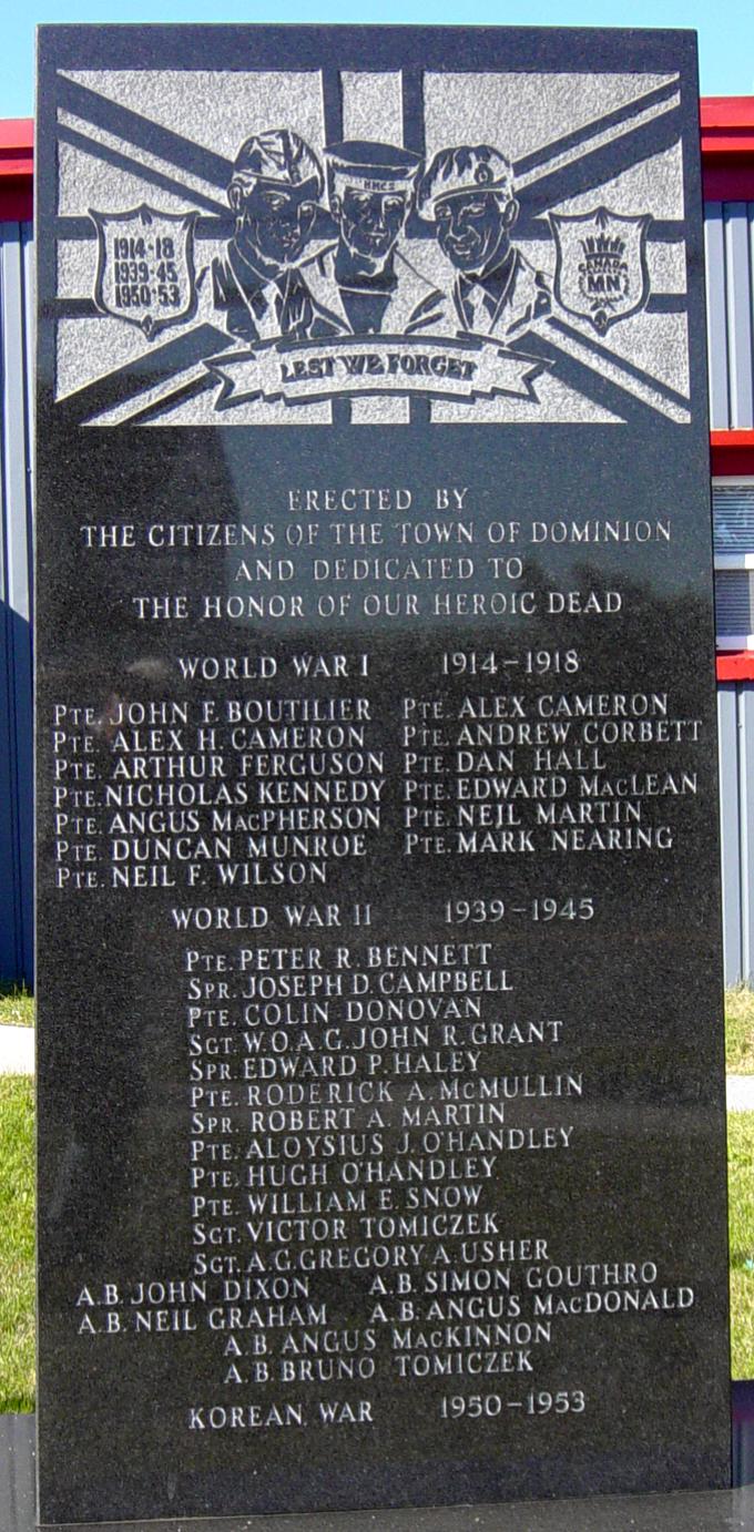 Dominion, Nova Scotia: war memorial monument