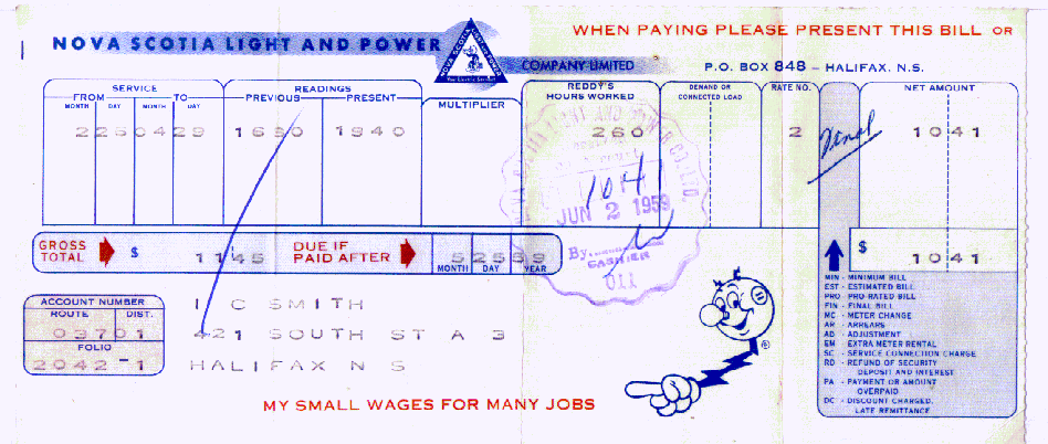 Nova Scotia Light and Power Company bill, May 1959 Nova Scotia Light and Power Company bill, May 1959