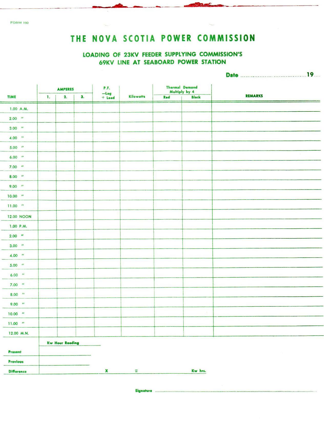 Seaboard Power Station, 23kV transmission line report form