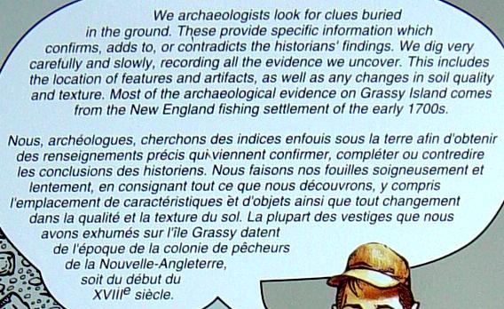 Detail of west interpretative panel at Grassy Island landing hut