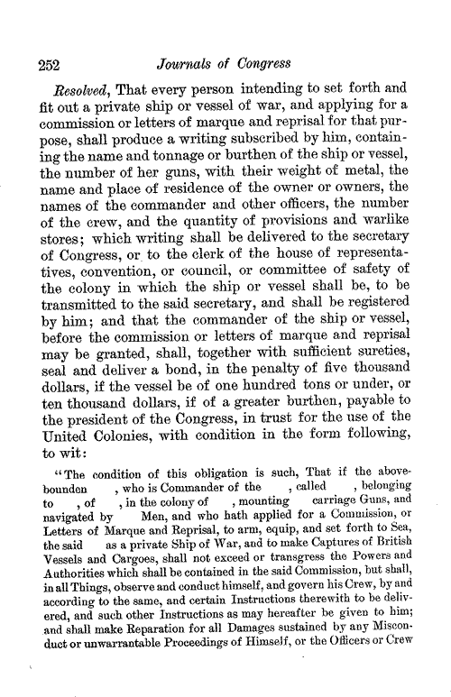 April 3, 1776: Journal of the Continental Congress, page 252