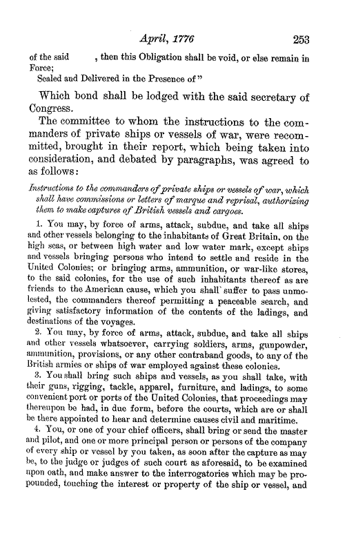 April 3, 1776: Journal of the Continental Congress, page 253