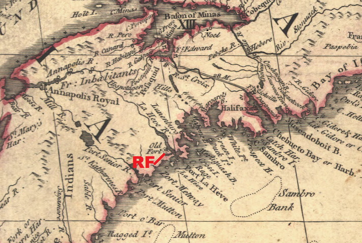 Razilly's fort appears on the Mitchell Map (1755)