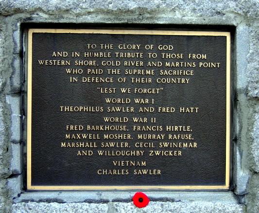 War memorial, Western Shore: plaque
