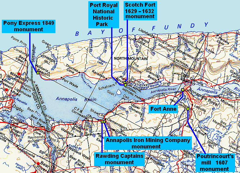 Nova Scotia Pony Express 1849: map showing location of monument