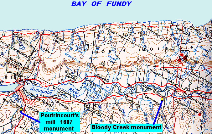 Bloody Creek 1757: map showing location of monument