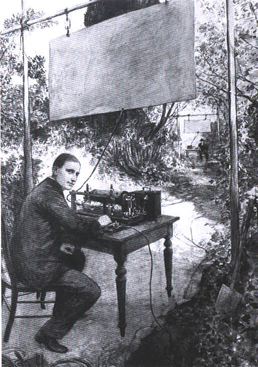 Marconi transmitting to his brother Alfonso in Italy, 1895