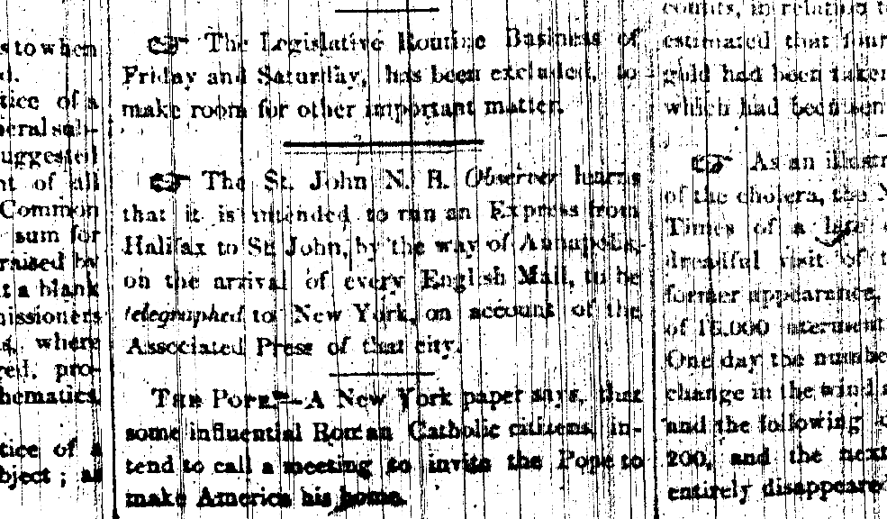 Nova Scotia Pony Express, Novascotian article 26 Feb 1849