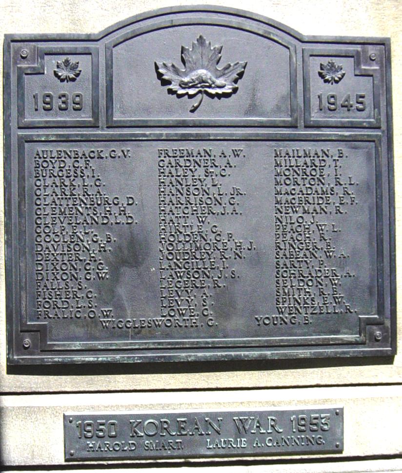 Liverpool, Nova Scotia: Queens County war memorial monument, south face, WW2 and Korea