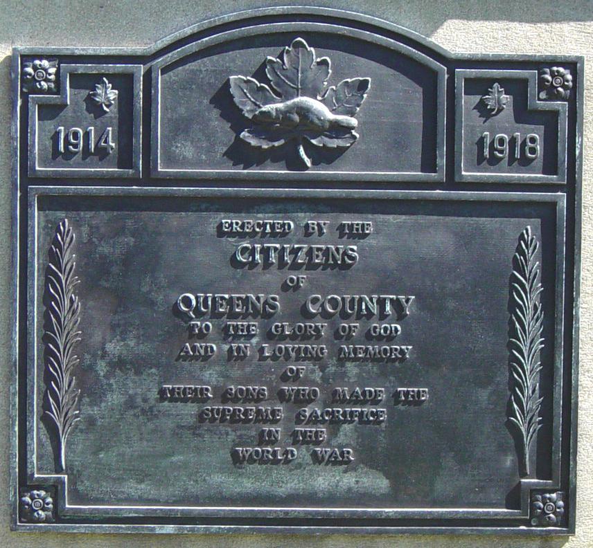 Liverpool, Nova Scotia: Queens County war memorial monument, north face