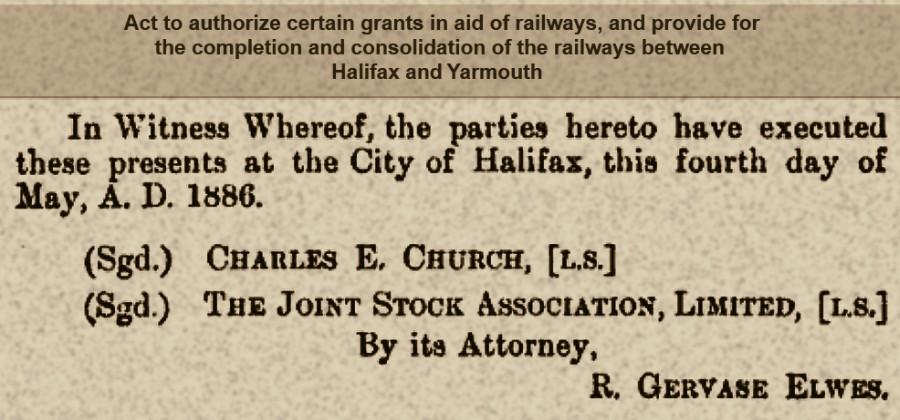 Signatures on the Nova Scotia Railways Aid and Consolidation Act 1886
