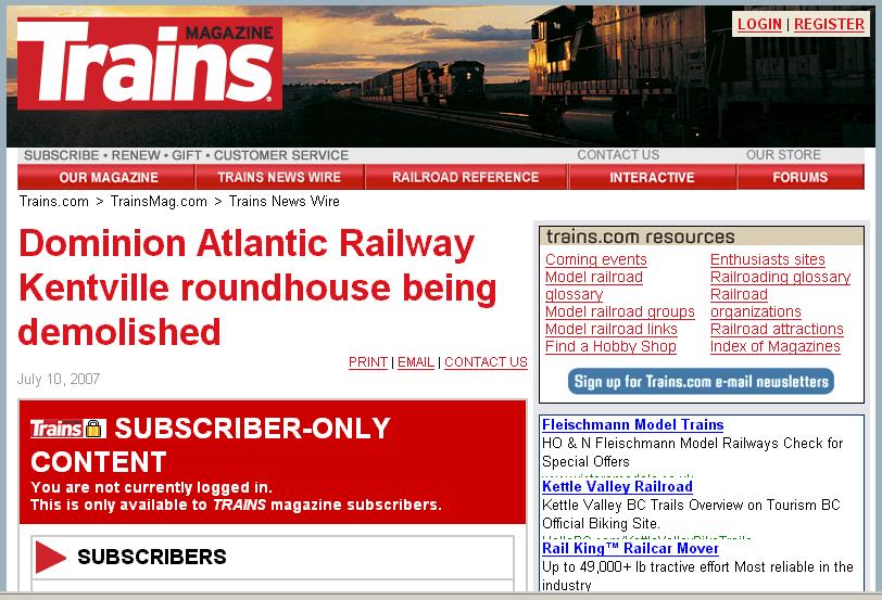 TRAINS magazine reports the demolition of the DAR Roundhouse
