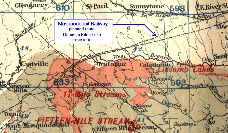 1906 map showing the surveyed route from Deans to Eden Lake (never built)