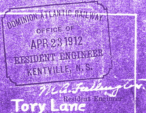Nova Scotia: North Mountain Railway, Crossings at Public Roads, April 1912, Resident Engineer's stamp