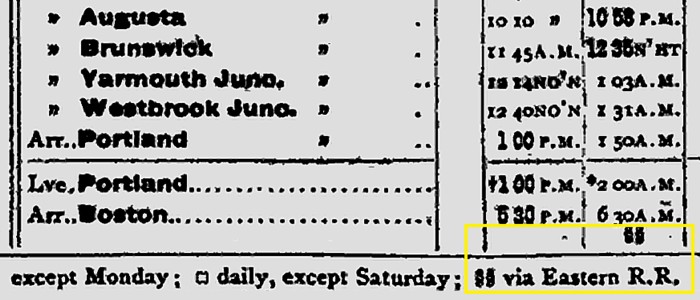 detail-1881 timetable, Provincial and New England All Rail Line