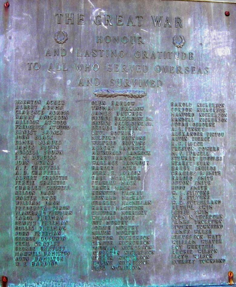 War memorial monument, Shelburne: plaque on north face