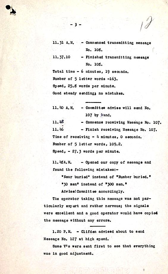 March 1913 Test Report page 3: Marconi Transatlantic Wireless Telegraph Service