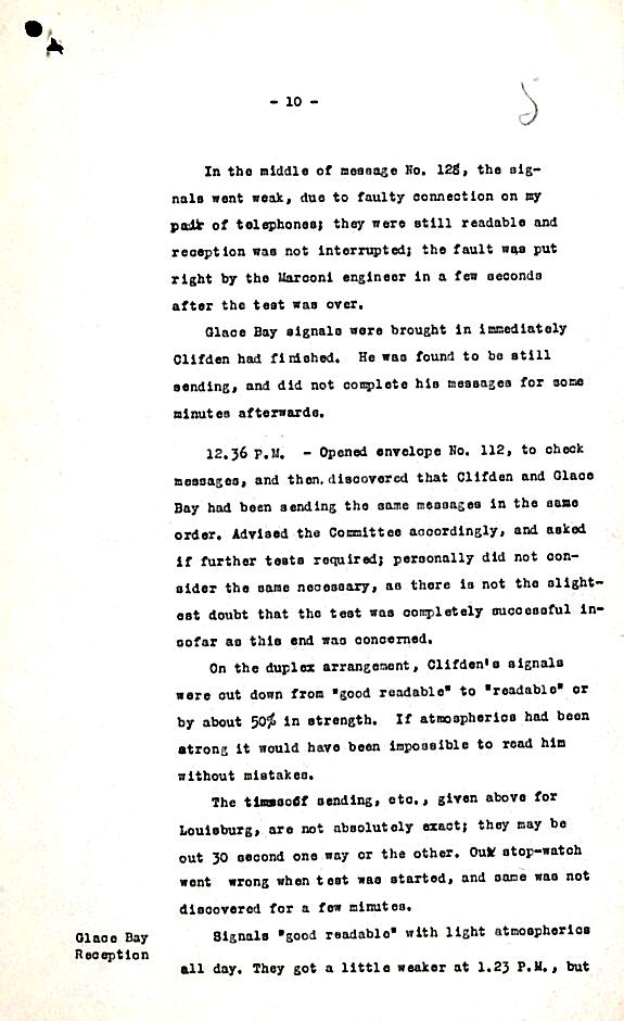 March 1913 Test Report page 10: Marconi Transatlantic Wireless Telegraph Service