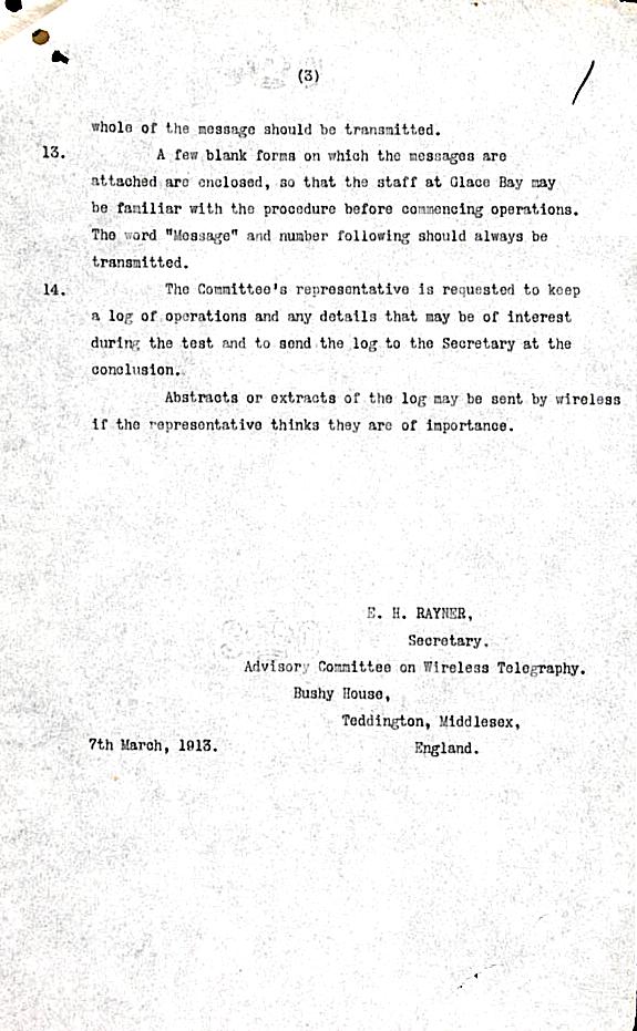 March 1913 Test Report page 14: Marconi Transatlantic Wireless Telegraph Service